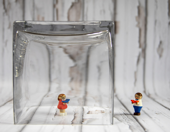 Large canva   lego toy in clear glass container