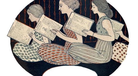 Homepage woman reading vintage drawing